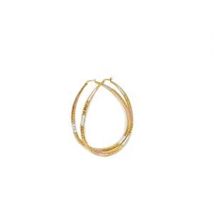 Tri -Tone 3" height Tear Drop hoop earrings Diamond-cut Texture Gold Filled 14K